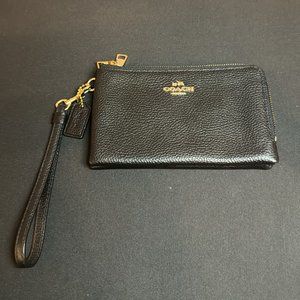Coach Pebble Brown Leather Double Zip Wristlet Wallet